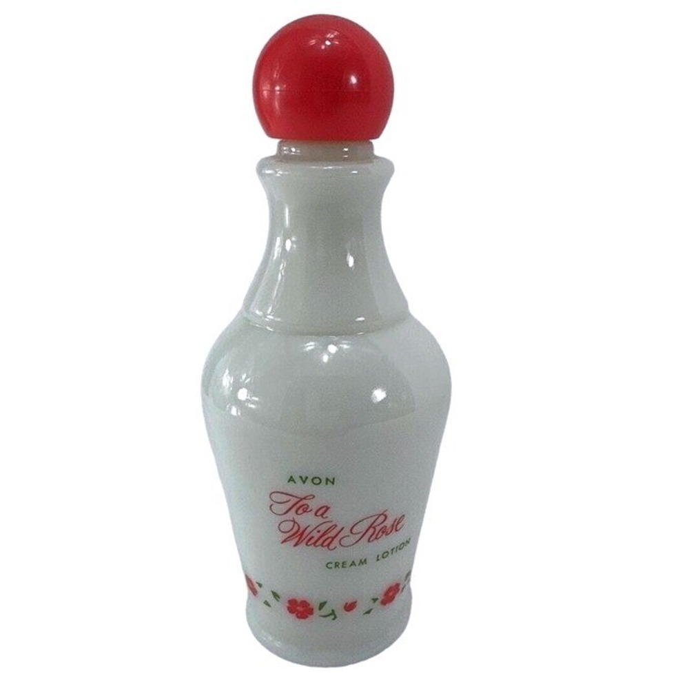 AVON To A Wild Rose Cream Lotion Empty Milk Glass Bottle VTG 70's 4oz Vessel